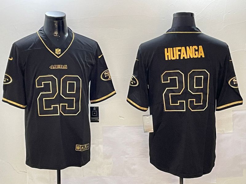 Men San Francisco 49ers #29 Hufanga Black Gold Throwback 2024 Nike Limited NFL Jersey style 1